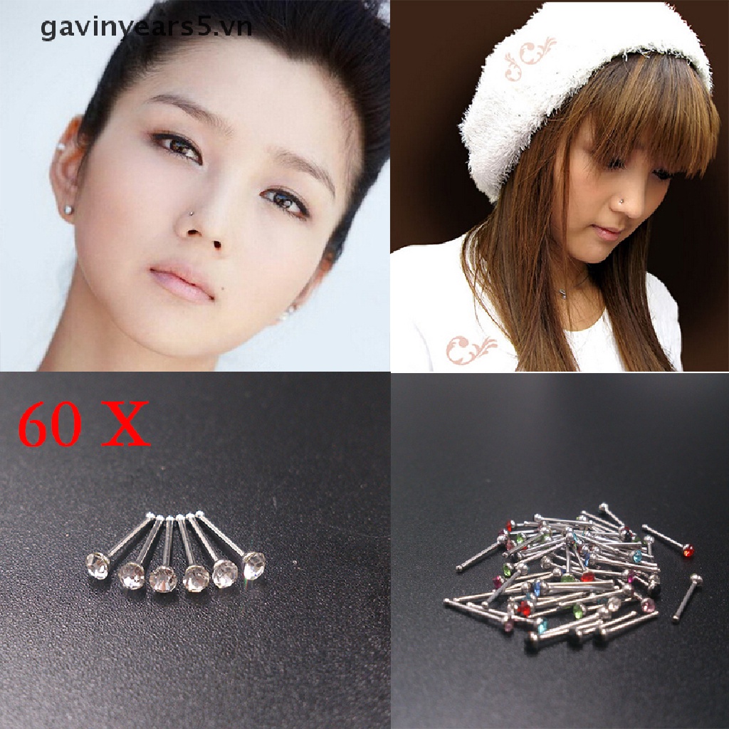 Set 60 Khuyên Mũi Thép Không Gỉ Đính Đá Cá Tính