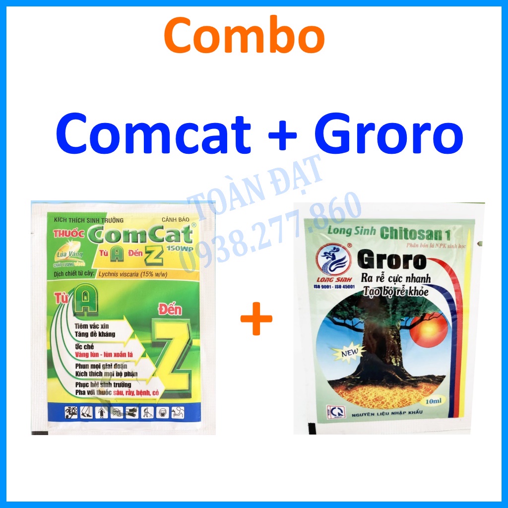 Combo phân bón Groro Comcat, dinh dưỡng giúp phục hồi ra rễ mạnh và tăng trưởng cho hoa kiểng