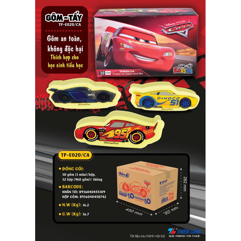 [Mã LIFEBOOK2 giảm 10% đơn 0Đ] Gôm/Tẩy 3D Nhân Vật Car Disney TP-E020/CA (Vỉ 1 Cục)