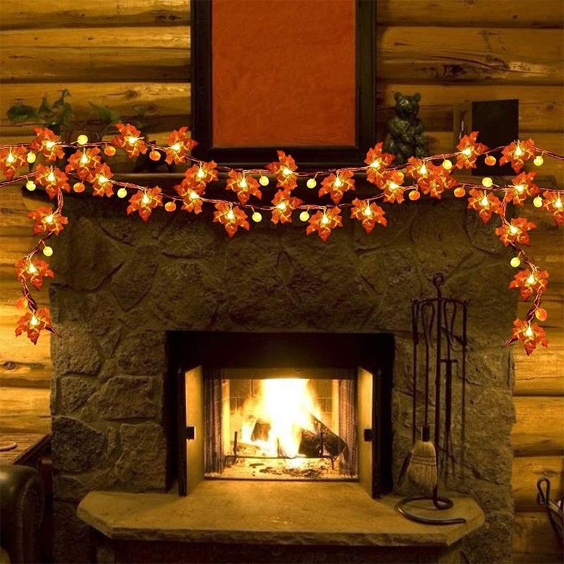 Dây Đèn LED Chạy Bằng Pin Hình Lá Phong / Bí Ngô Trang Trí Lễ Tạ Ơn