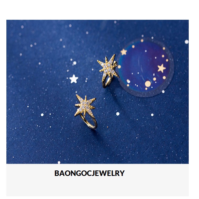 Hoa tai nụ ôm tai hình sao nhiều cánh đính đá dễ thương - Bảo Ngọc Jewelry B2621