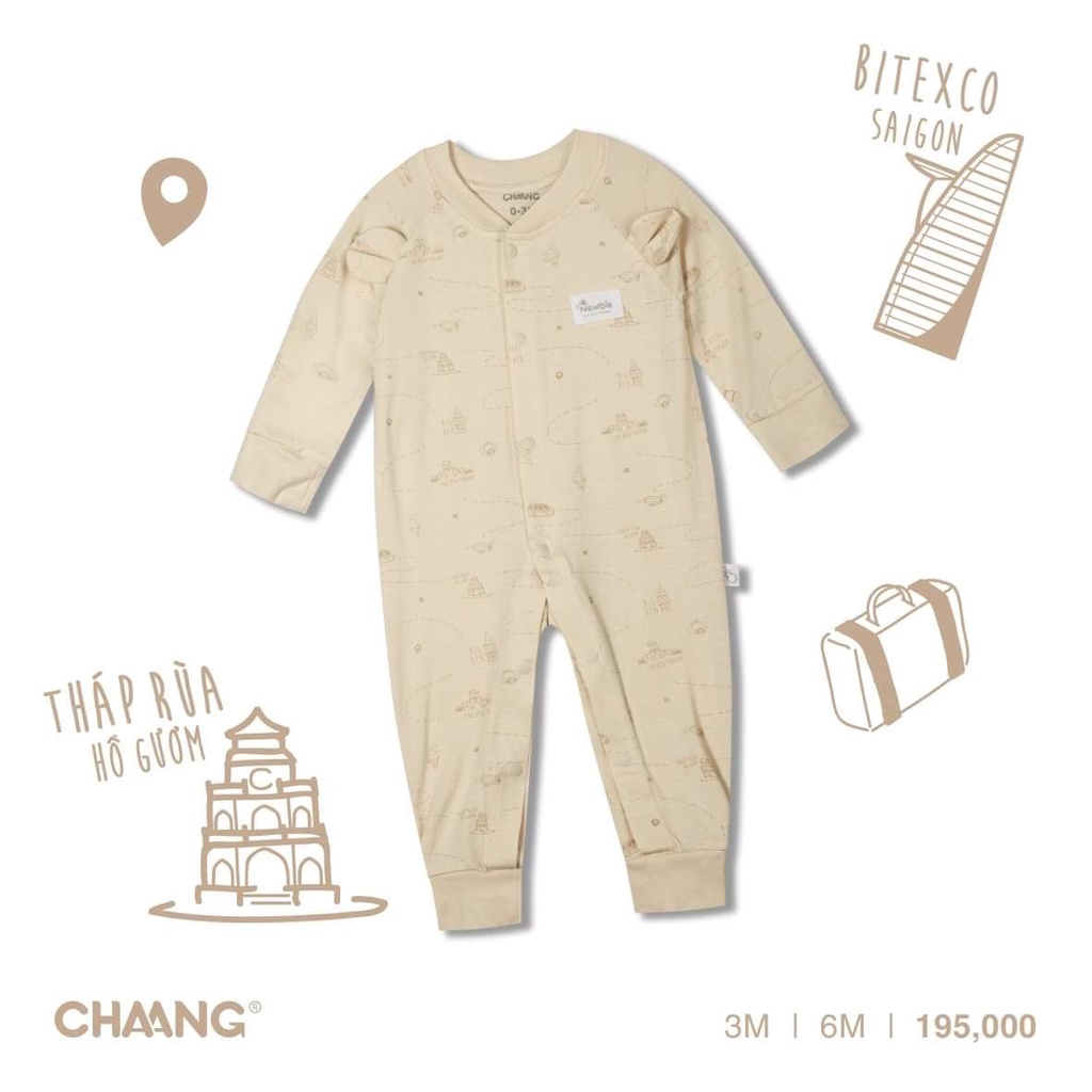 Chaang body cotton dài tay cúc giữa Jungle cho bé trai bé gái sơ sinh