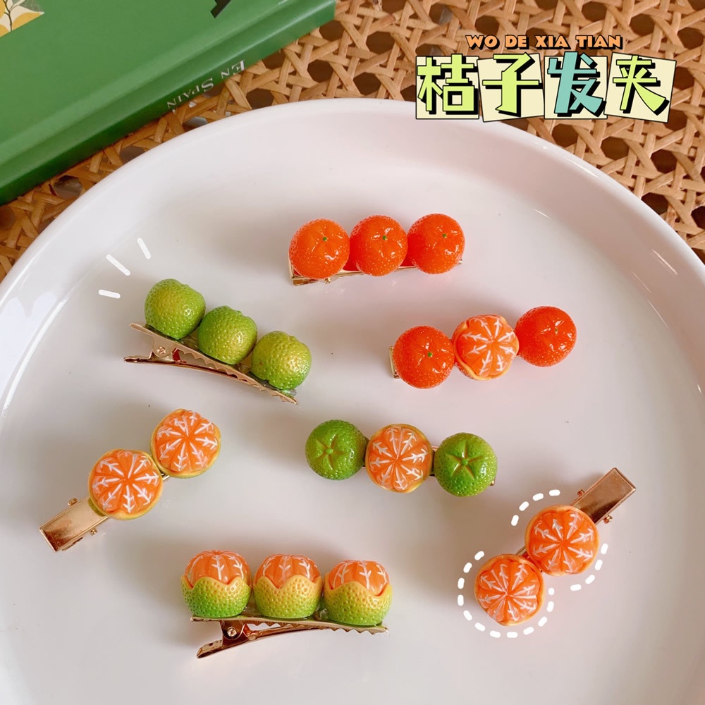 Kẹp Tóc Mỏ Vịt Hình Trái Cam Nửa Mặt Dễ Thương Phong Cách Nhật Bản Cho Nữ