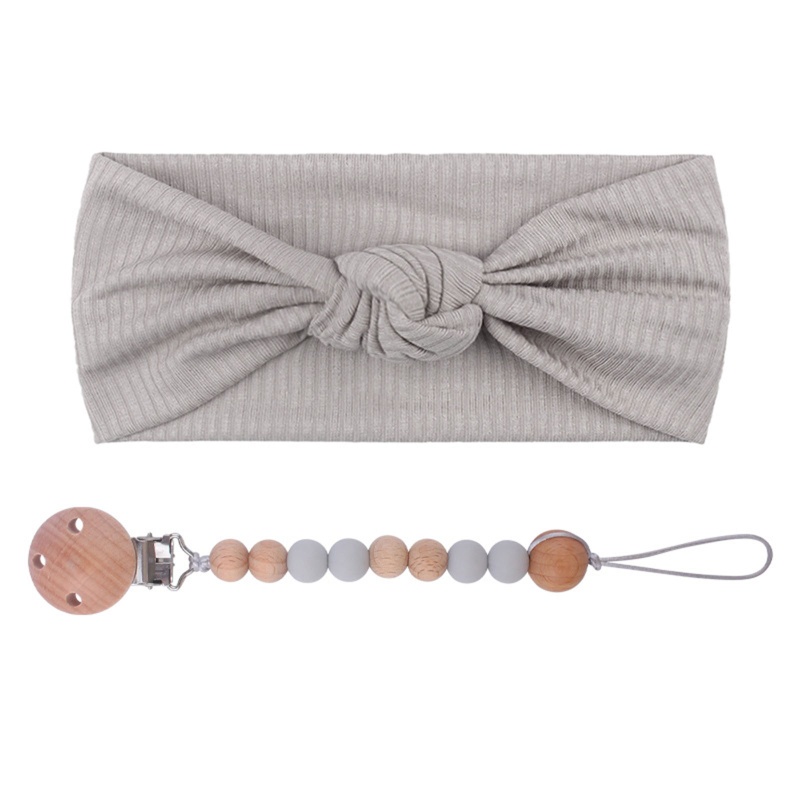 Bộ 2 Món Phụ Kiện Giá Đỡ Núm Vú Giả + Băng Đô Nơ Dễ Thương Cho Bé