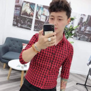 Áo sơ mi lụa nam sọc ca rô loại 1 0922