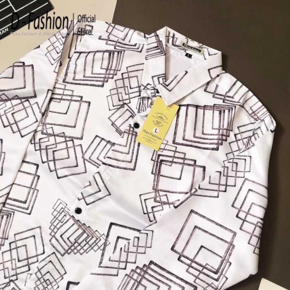 Áo sơ mi Nam Nữ-chất mát dáng công sở không nhăn thời trang-ĐỦ SIZE 40-75 KG-Áo sơ mi in thêu họa tiết hình học 3D trắng