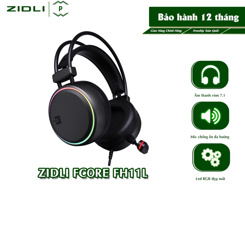 Tai nghe Gaming Zidli FCORE FH11L (7.1,USB, RGB). Grey - Hàng chính hãng