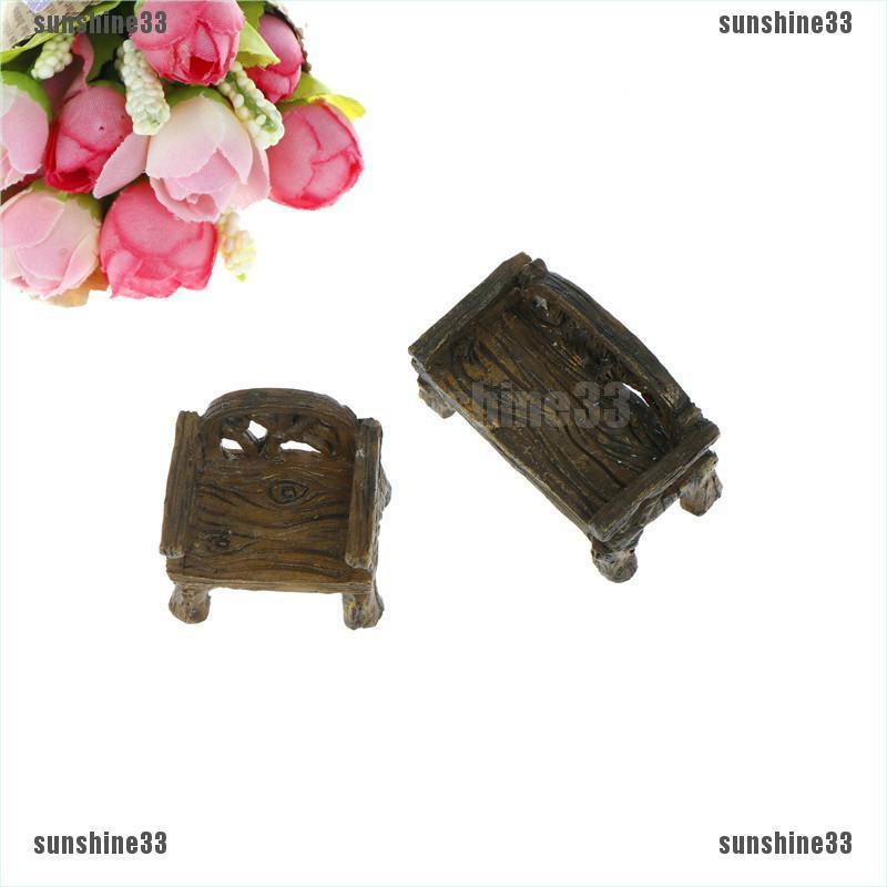 Mô Hình Ghế Gỗ Mini Bằng Nhựa Resin Trang Trí Sân Vườn