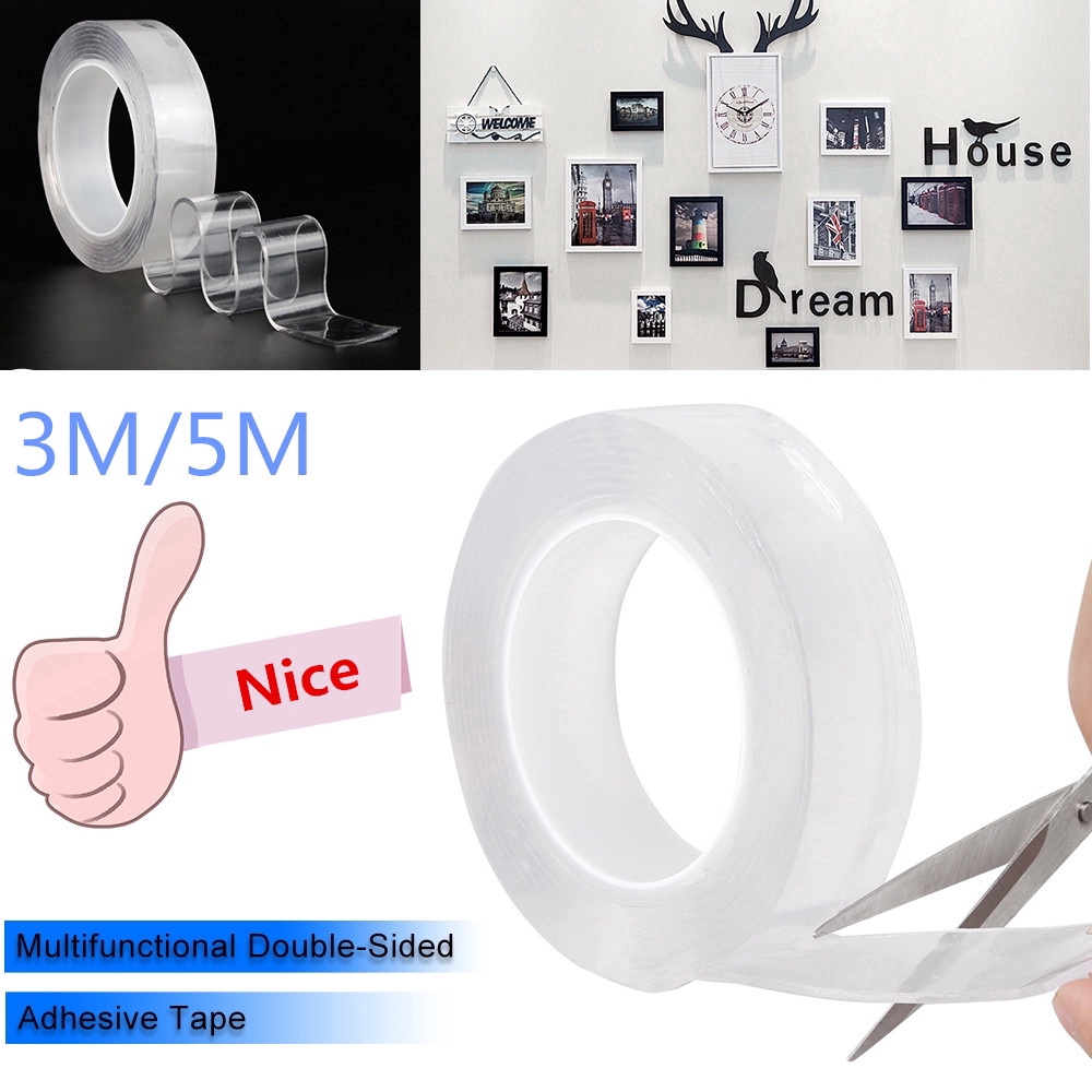 Cuộn băng keo nano ma thuật 2 mặt trong suốt chống nước dài 3m/5m tiện dụng cho gia đình
