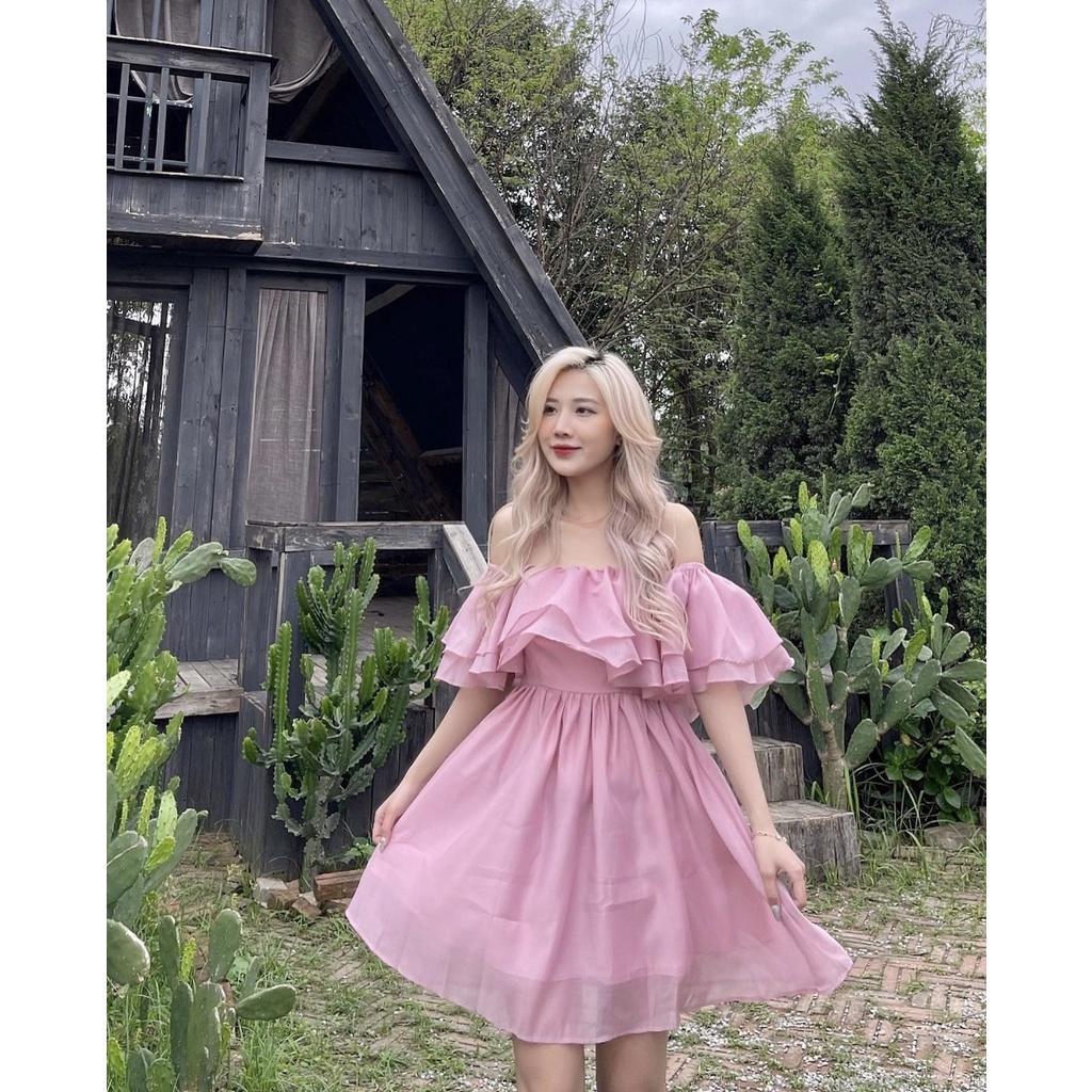 Váy trễ vai bèo tầng A36 , đầm bồng bềnh vải voan xịn lên form xinh xỉu, hàng chất lượng cao. | BigBuy360 - bigbuy360.vn