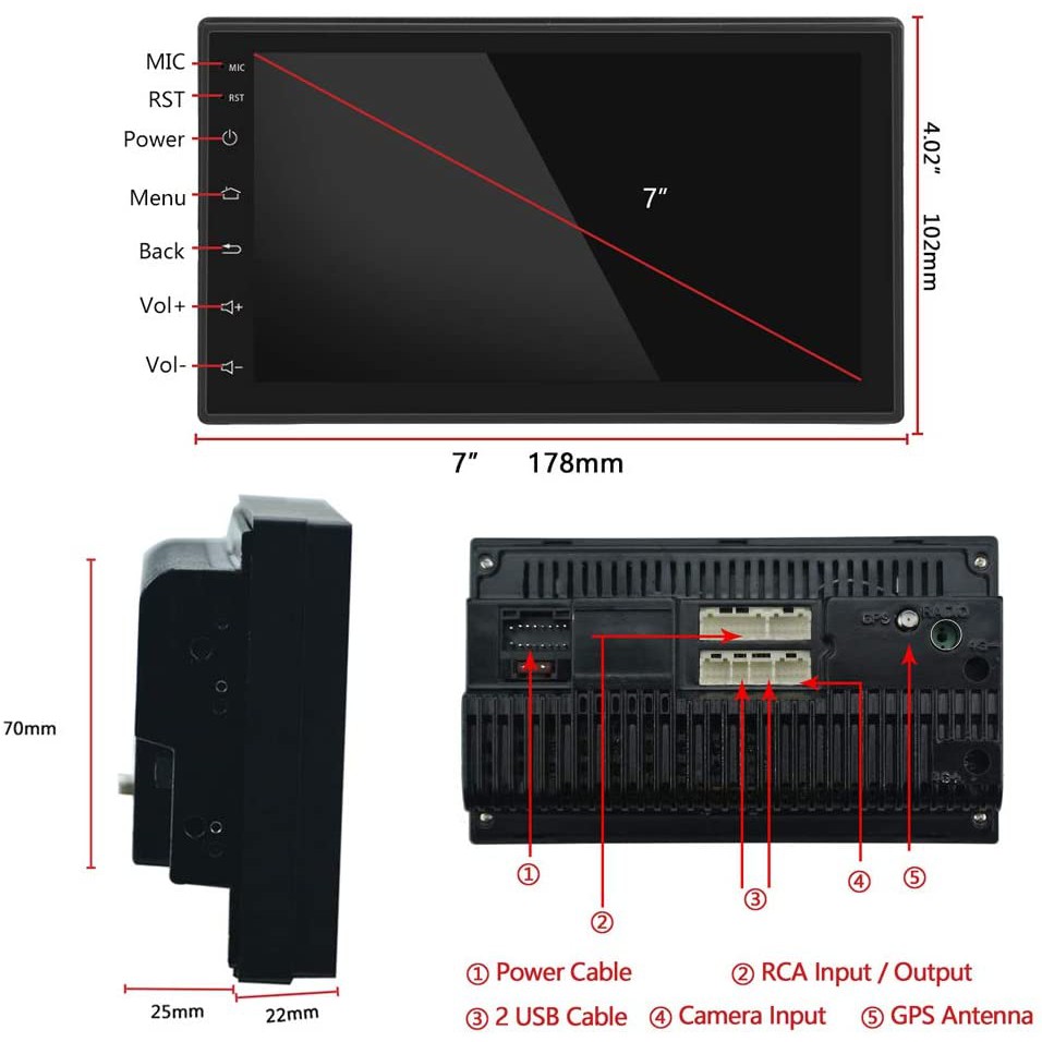 Màn Hình Cảm Ứng LCD 7 inch Hỗ Trợ Nghe Nhạc MP5 Bluetooth Wifi GPS Android 9.1 (Hỗ trợ Tiếng Việt) Tặng Kèm Mặt Dưỡng