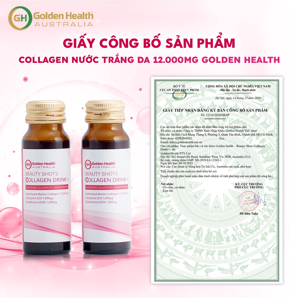 [GOLDEN HEALTH] Nước uống collagen hỗ trợ làm trắng da - Beauty Shots Collagen Drink hộp 10 lọ