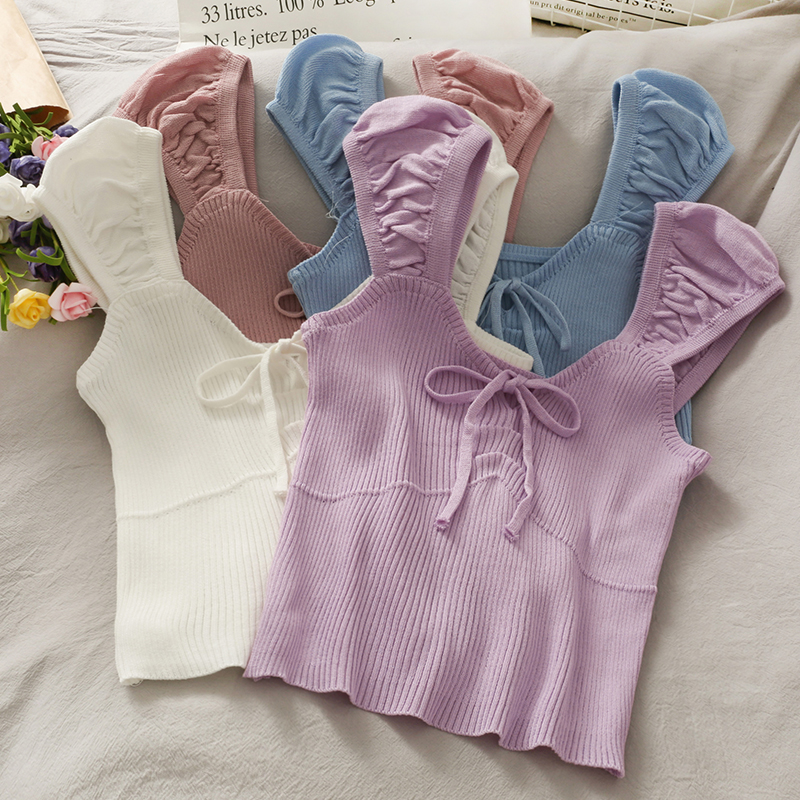 Áo Dệt Kim Không Tay Cổ Chữ V Phối Ren Xinh Xắn Dành Cho Nữ | BigBuy360 - bigbuy360.vn