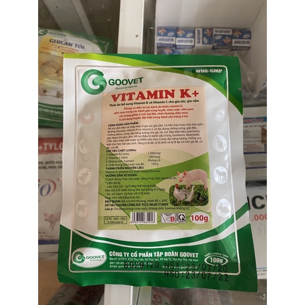 Vitamin K (100g) Bổ sung Vitamin K và vitamin C cho gi súc và gia cầm.