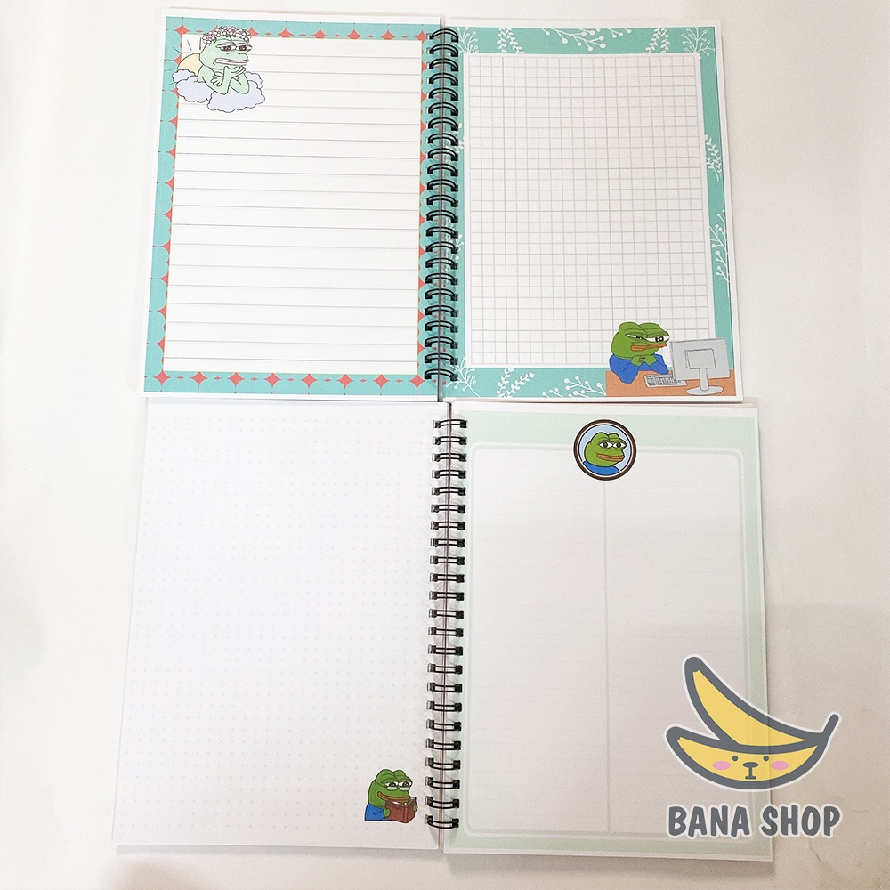 Sổ tay lò xo A5 bullet journal ếch xanh Pepe sad frog siêu bựa cho vozer 100 trang