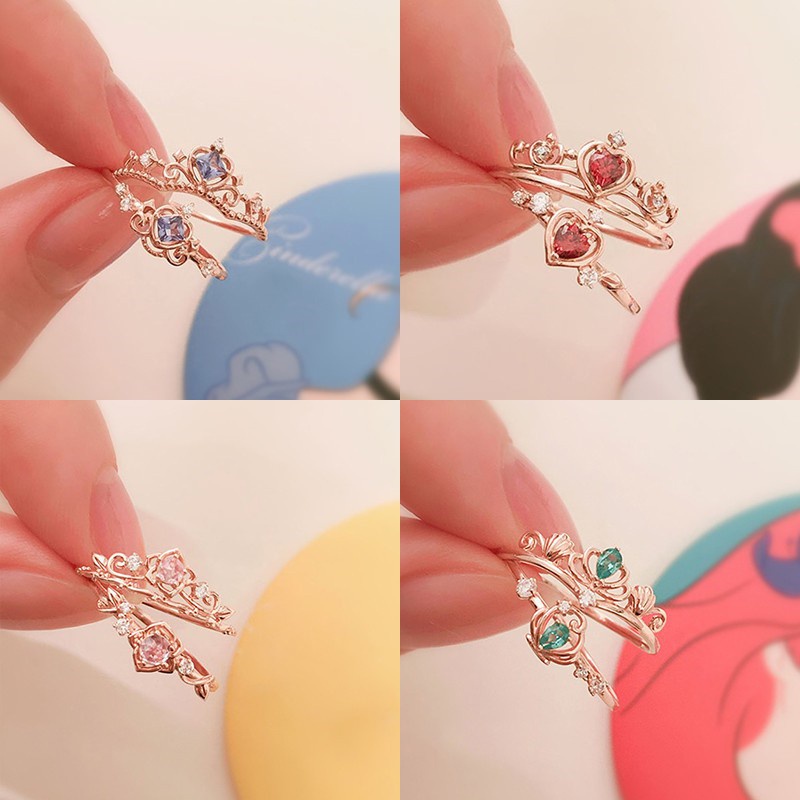 DISNEY Set Nhẫn Và Vòng cổ Mạ Vàng 18K Đính Đá Thời Trang Cho Nữ