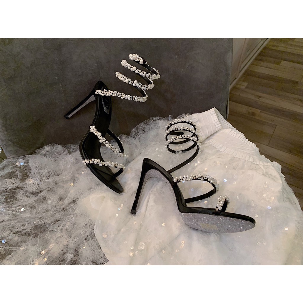 Guốc sandal cao gót đính hạt da thật thời trang cao cấp mẫu mới Caovilla 2021