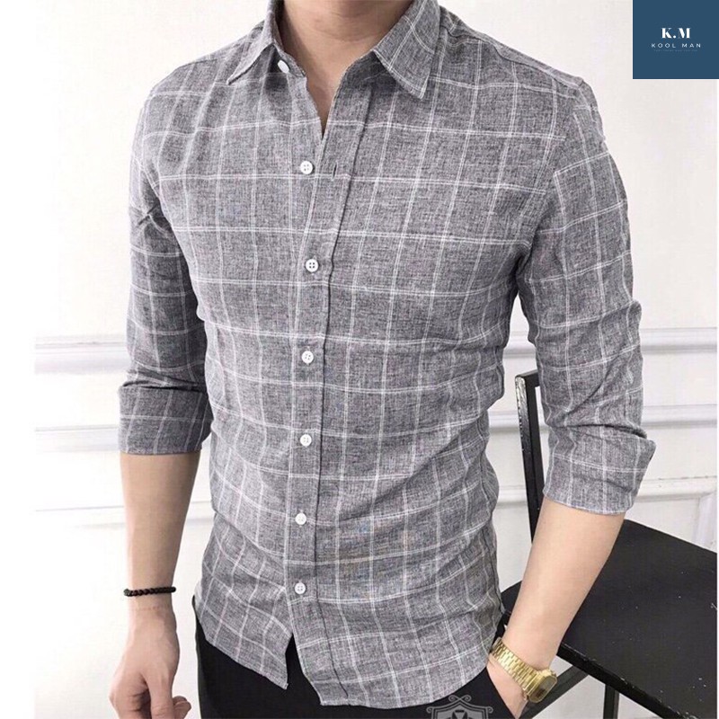 Áo Sơ Mi Nam Caro Dài Tay VẢI ĐŨI, Sơ Mi Nam Hàn Quốc Công Sở Chất Vải Đũi Bền ĐẸP, Thoáng Mát | BigBuy360 - bigbuy360.vn
