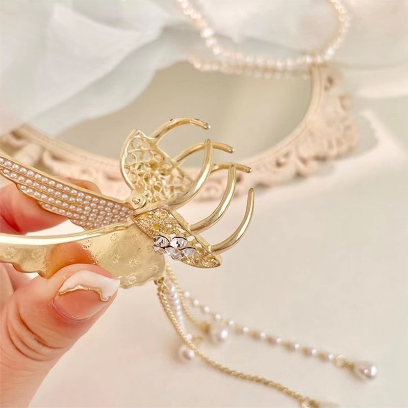 Kẹp tóc tua rua hình bướm khí chất thanh lịch kẹp tóc đính ngọc Hàn Quốc