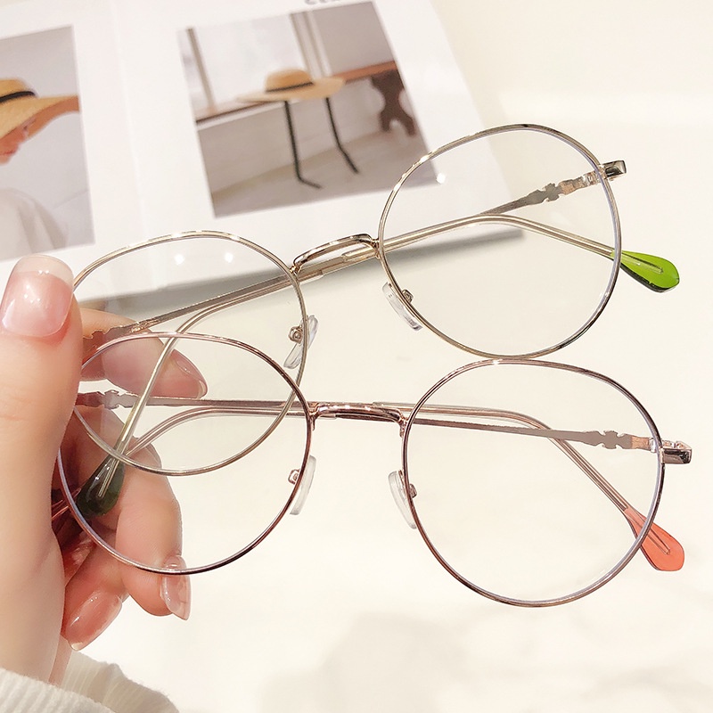Gọng kính cận nam nữ mắt kính tròn không độ chống ánh sáng xanh phong cách Hàn Quốc thay được tròng cận 077