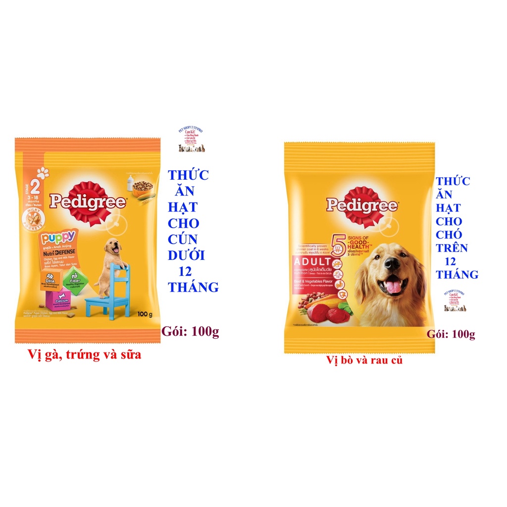 THỨC ĂN HẠT CHO CHÓ Pedigree Gói 100g Xuất xứ Thái lan Bổ sung dinh dưỡng cho Cún