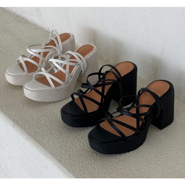 Giày sandal nữ cao gót đế dày quai chéo hở ngón chống nước thời trang mùa hè phong cách Hàn Quốc 2022