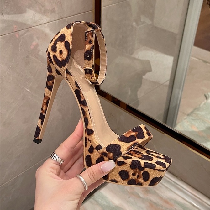 Giày cao gót đế xuồng họa tiết da báo thời trang mùa hè cho nữ Size 35-40