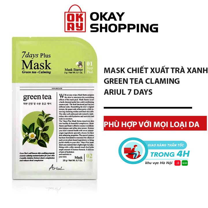 Mặt nạ 2 bước Ariul 7 Days Plus Mask Green Tea 20g
