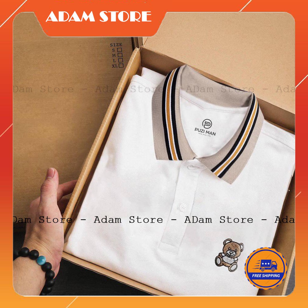 Áo polo nam, áo thun nam có cổ thêu gấu chất liệu cotton dày dặn, co giãn mềm mịn - Adam Man