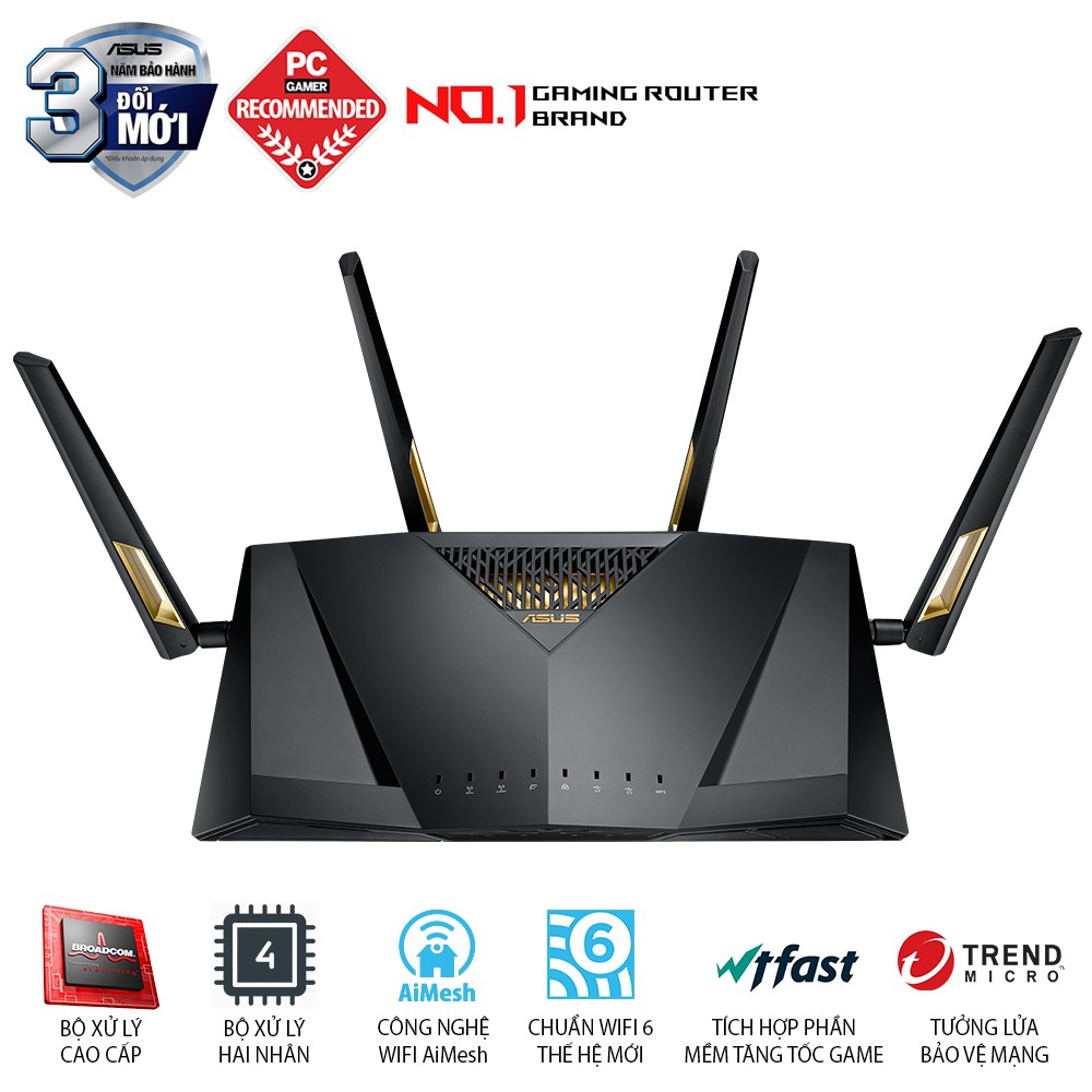 Router Wifi ASUS RT-AX88U Hai Băng Tần, Chuẩn AX6000 (Chuyên Cho Gaming, 4K Streaming)- Hàng Chính Hãng