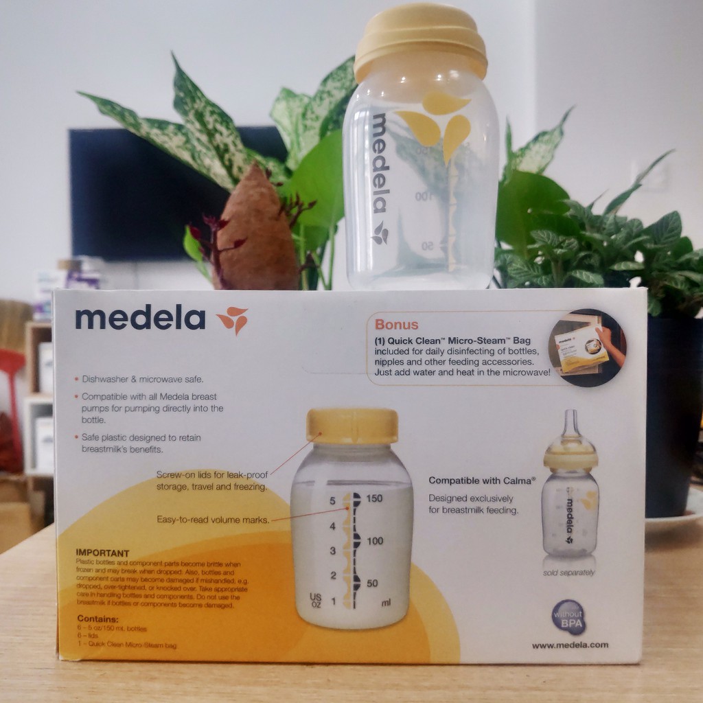 Hộp 6 bình trữ sữa Medela 150ml Logo vàng