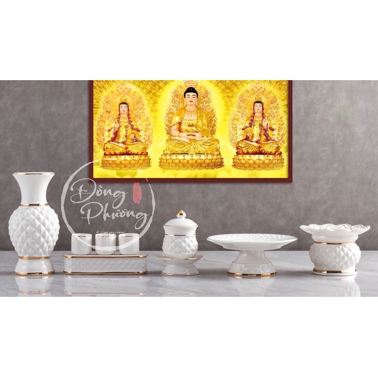 Bộ Đồ Thờ Cúng - Set Đồ Thờ Cúng Gốm Sứ Hoa Hình Kim Cương - Trái Thơm cao cấp