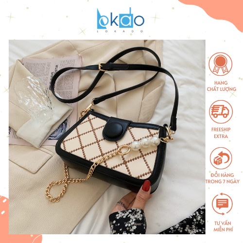 Túi xách đeo chéo nữ đẹp đi chơi 2 dây da thêu trần trám HY257