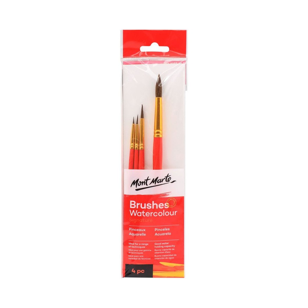 Bộ 4 Cọ Vẽ Màu Nước Mont Marte - Gallery Series Brush Set Watercolour 4pce - BMHS0029