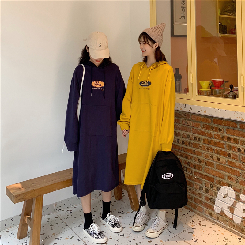 Đầm Hoodie Dáng Rộng Dài Quá Gối Thời Trang Mùa Thu Cho Nữ