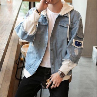 Áo Khoác Jean Có Mũ Trắng STYLE Trẻ Trung Phong Cách -fashionstarno1