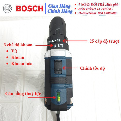 [CHÍNH HÃNG] Máy Khoan pin Bosch 36VF 3 Chức năng Có Búa Tặng Kèm Bộ Phụ Kiện 24 Chi Tiết cao cấp Cao Cấp