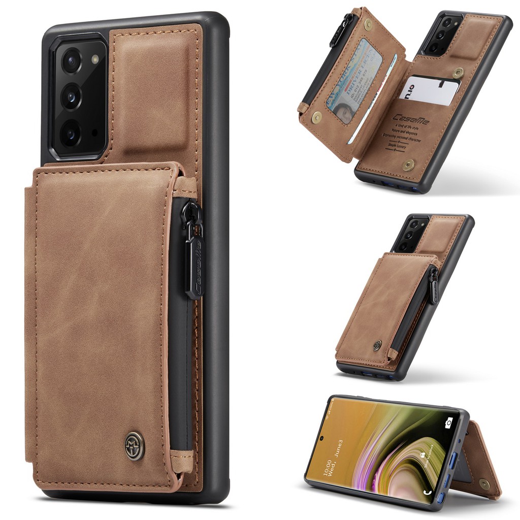 CaseMe Wallet Samsung Galaxy S8 S9 S10 Plus / Note 10 + 5G/ Note 9 Retro PU Leather Case Full Protection TPU Multi-Card Slot Back Cover Shockproof Stand Holder