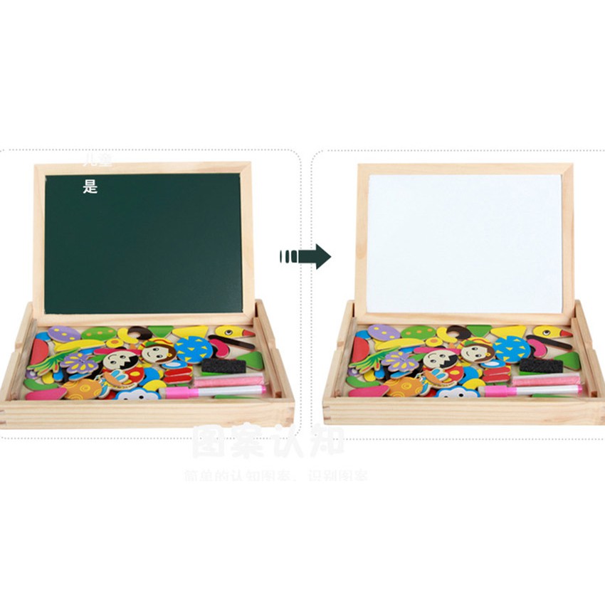 Bộ xếp hình bằng gỗ - kèm bảng nam châm 2 mặt - giúp bé phát triển khả năng sáng tạo - Đồ chơi gỗ Smart Baby - dochoigo0