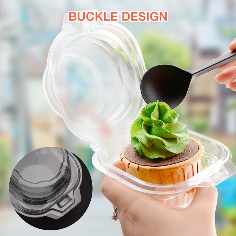 50 Pack Individual Cupcake Containers Disposable with Connected Lid Stackable Single Cupcake Boxes Clear Muffin Holders