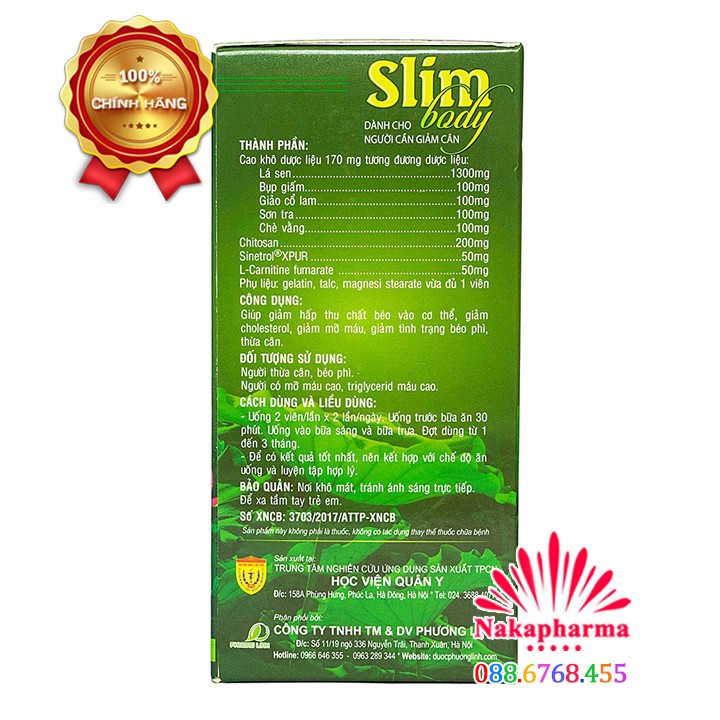 ✅ [CHÍNH HÃNG] Slim Body Học Viện Quân Y – Giúp giảm cân hiệu quả, giảm mỡ máu, cholesterol, giảm hấp thu chất béo