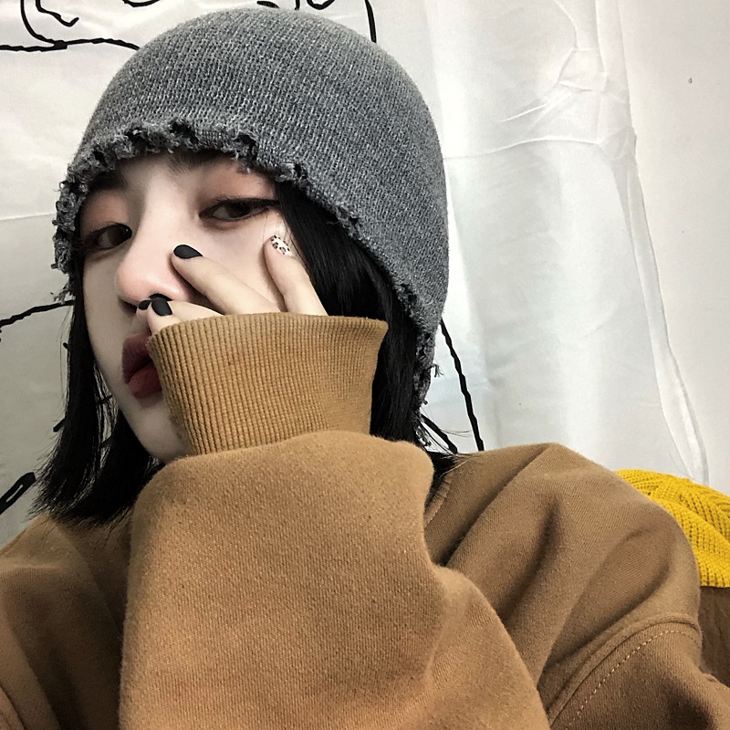 Mũ Len Dệt Kim Thiết Kế Rách Cá Tính 221226 Mũ Da Giữ Ấm Phong Cách Harajuku Hàn Quốc