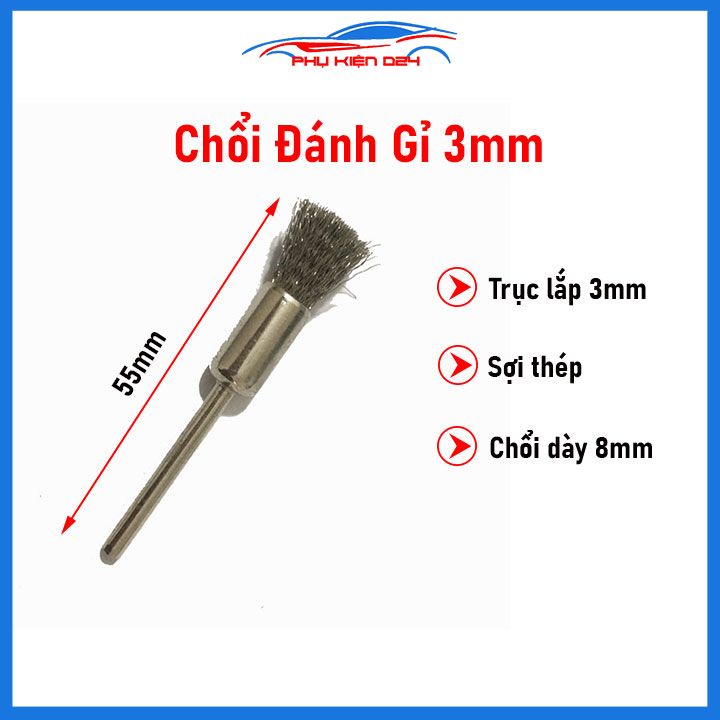 Chổi đánh gỉ trục 3mm sợi thép đường kính chổi 8mm