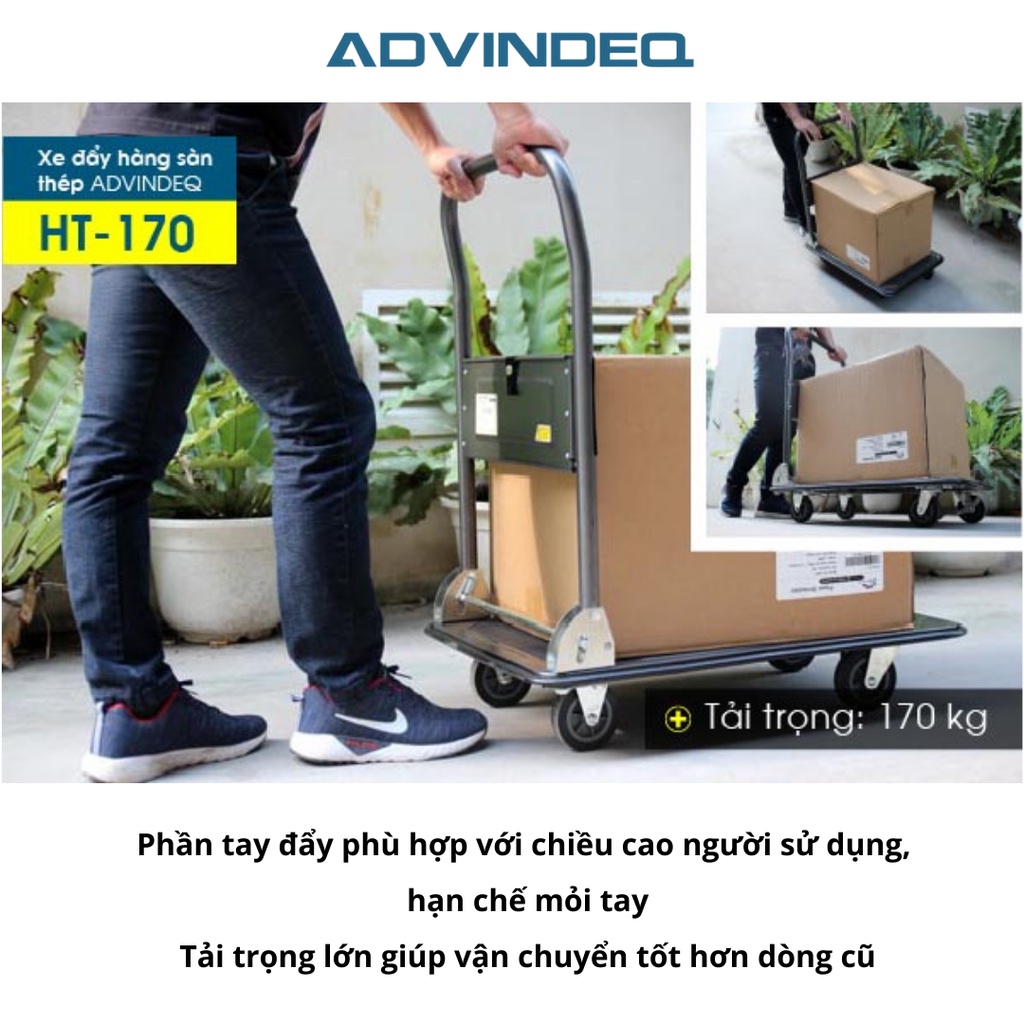 Xe đẩy hàng 4 bánh gấp gọn sàn thép phủ nhám chống gỉ chống xước ADVINDEQ , bảo hành 12 tháng toàn quốc