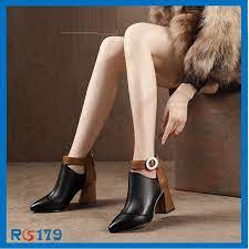 [Freeship] Giày boot nữ cổ thấp đế cao 7cm màu đen hàng hiệu rosata ro179