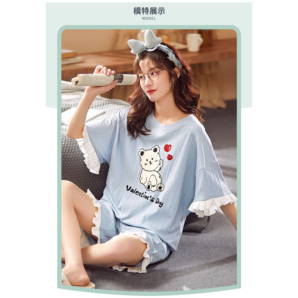 New Pajamas Women's Spring Summer Short-Sleeved Korean Nightdress Ins Network Red Home Clothing Autumn Cotton Large Size