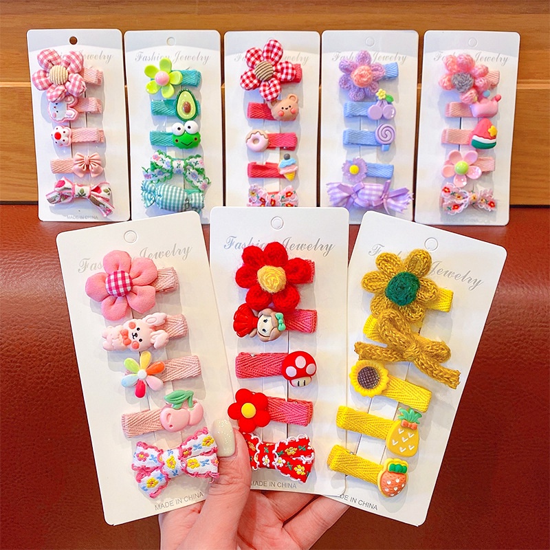 Set 5 kẹp handmade bọc vải không đau tóc nhiều kiểu cho bé gái phong cách hàn quốc- Selenshop
