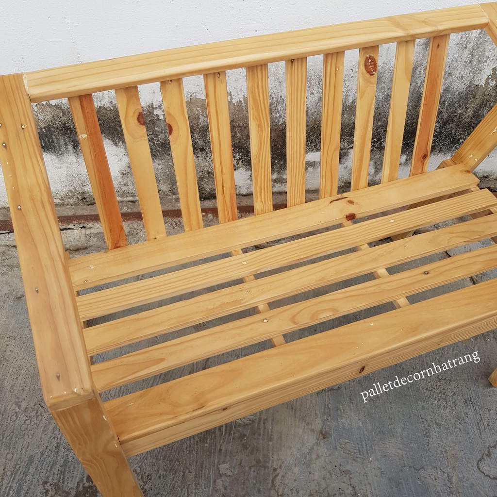 Ghế bench ghế dài có tựa lưng gỗ thông pallet 120x40cm kiểu 1