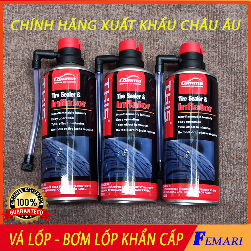 [ Bơm Cực Khỏe ] Bơm lốp, vá lốp khẩn cấp, keo tự vá lốp ô tô xe máy THIS Tire Inflator Xuất khẩu Châu Âu FEMARI