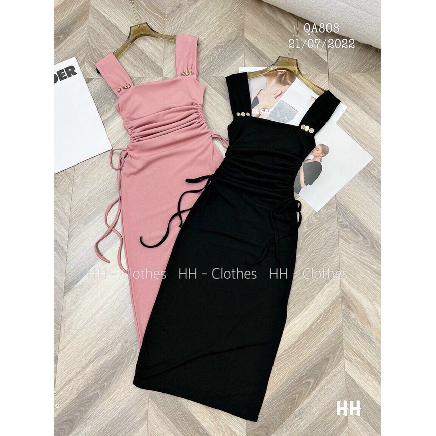 đầm gân dài body khoét eo kiểu 2 dây bản to